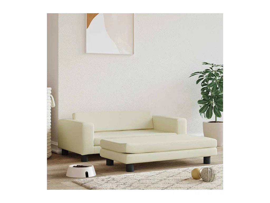 Cama de perros con extensión cuero sintético crema 100x50x30 cm