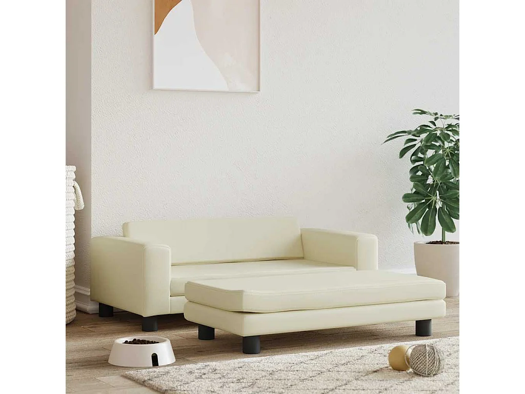 Lit pour chien avec extension crème 100x50x30 cm similicuir