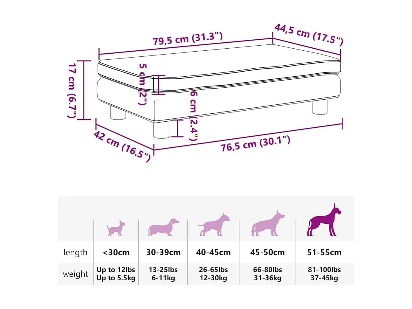 Lit pour chien avec extension crème 100x50x30 cm similicuir