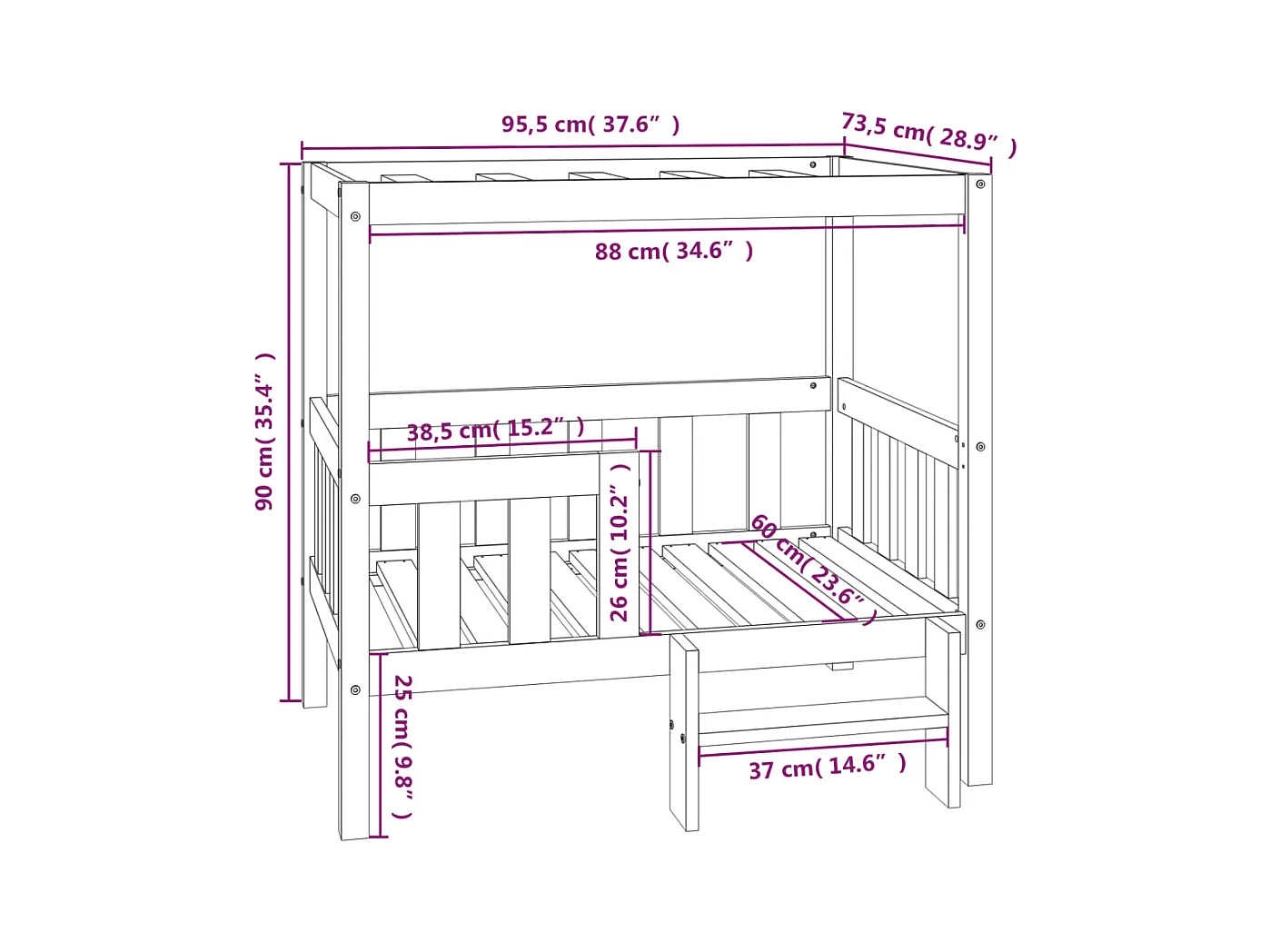 Cama para cães 95,5x73,5x90 cm pinho maciço castanho mel