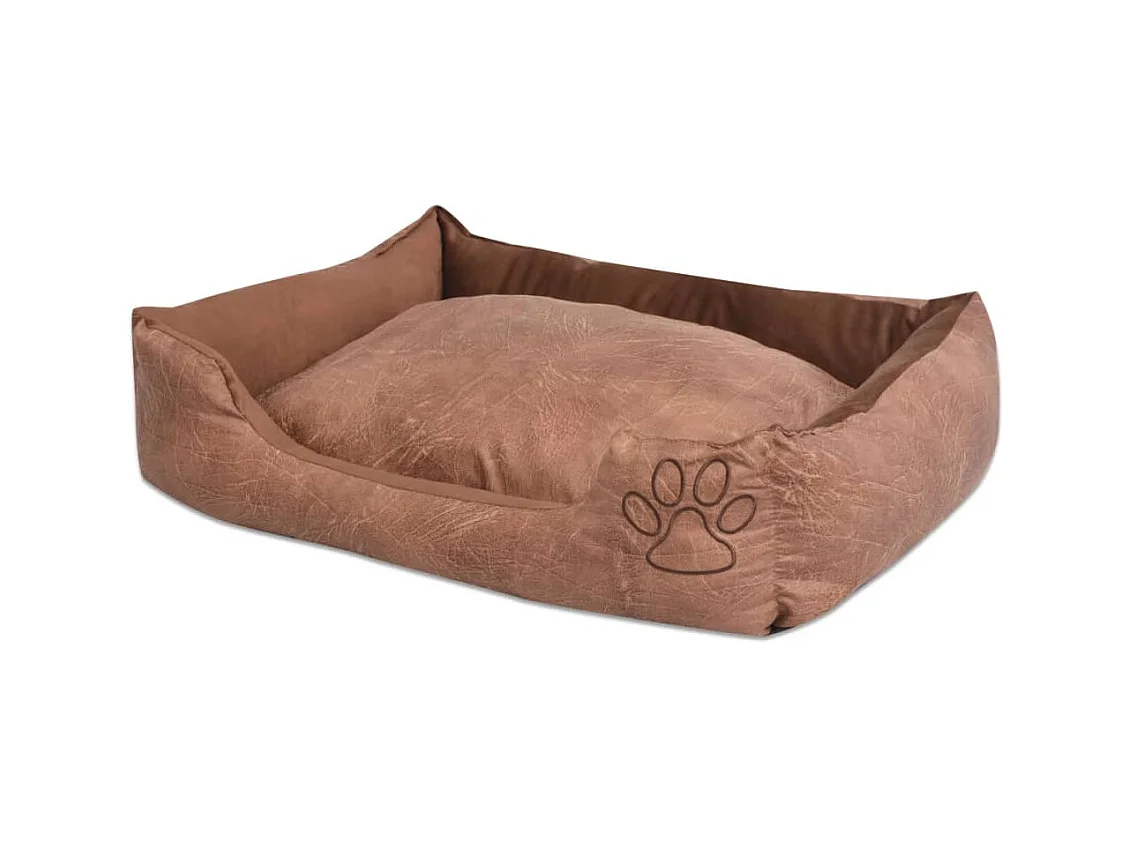 Cama para cães com almofada couro artificial PU tamanho M bege
