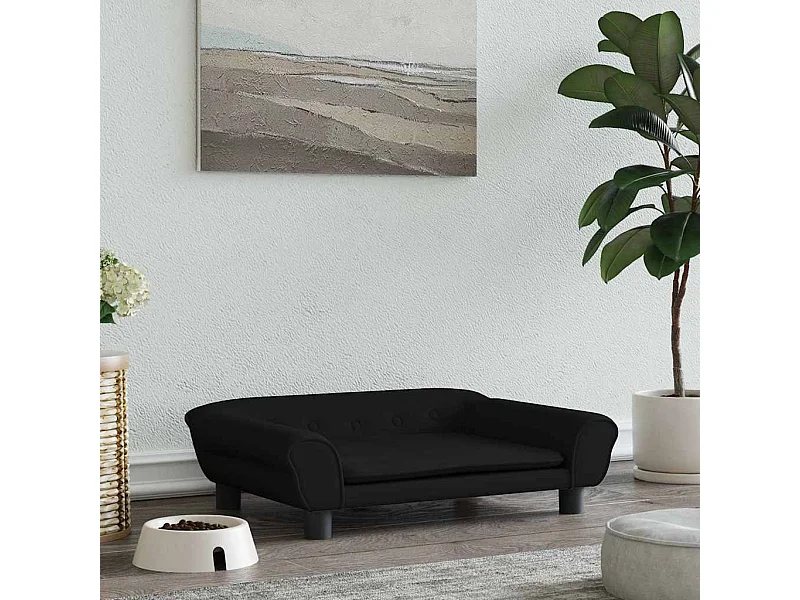Cama para perros de terciopelo negra 70x48x22 cm