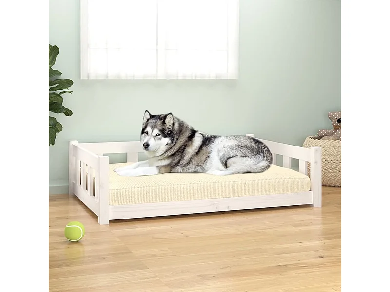 Cama para perros madera maciza de pino blanco 105,5x75,5x28 cm
