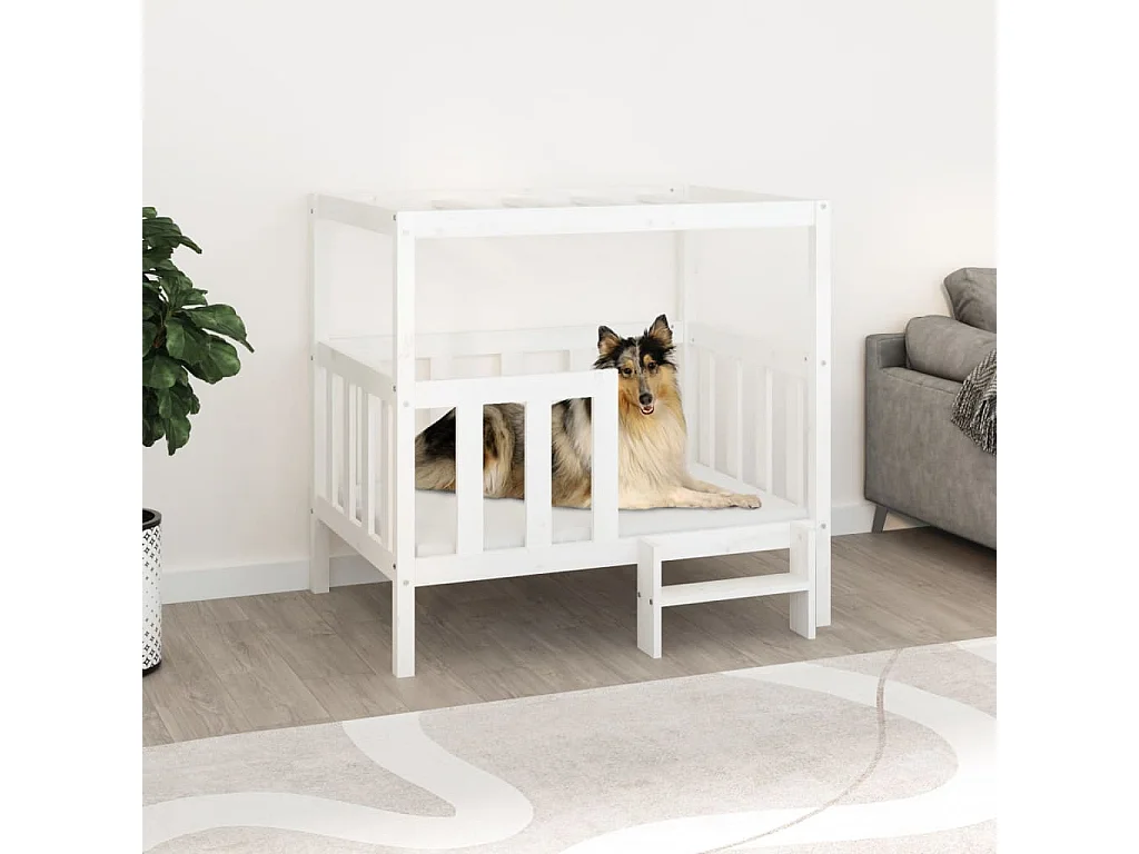 Lit pour chien Blanc 105,5x83,5x100 cm Bois de pin solide