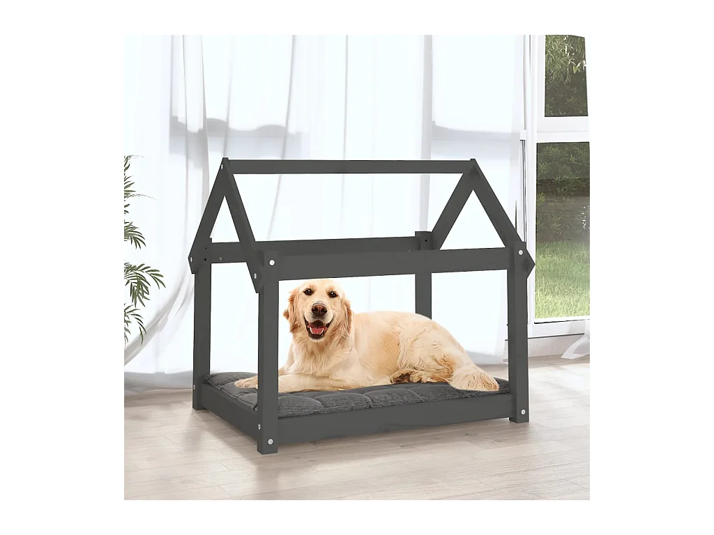 Cama para cães 81x60x70 cm madeira de pinho maciça cinza