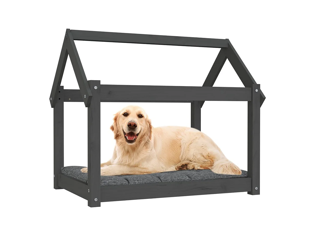 Cama para cães 81x60x70 cm madeira de pinho maciça cinza