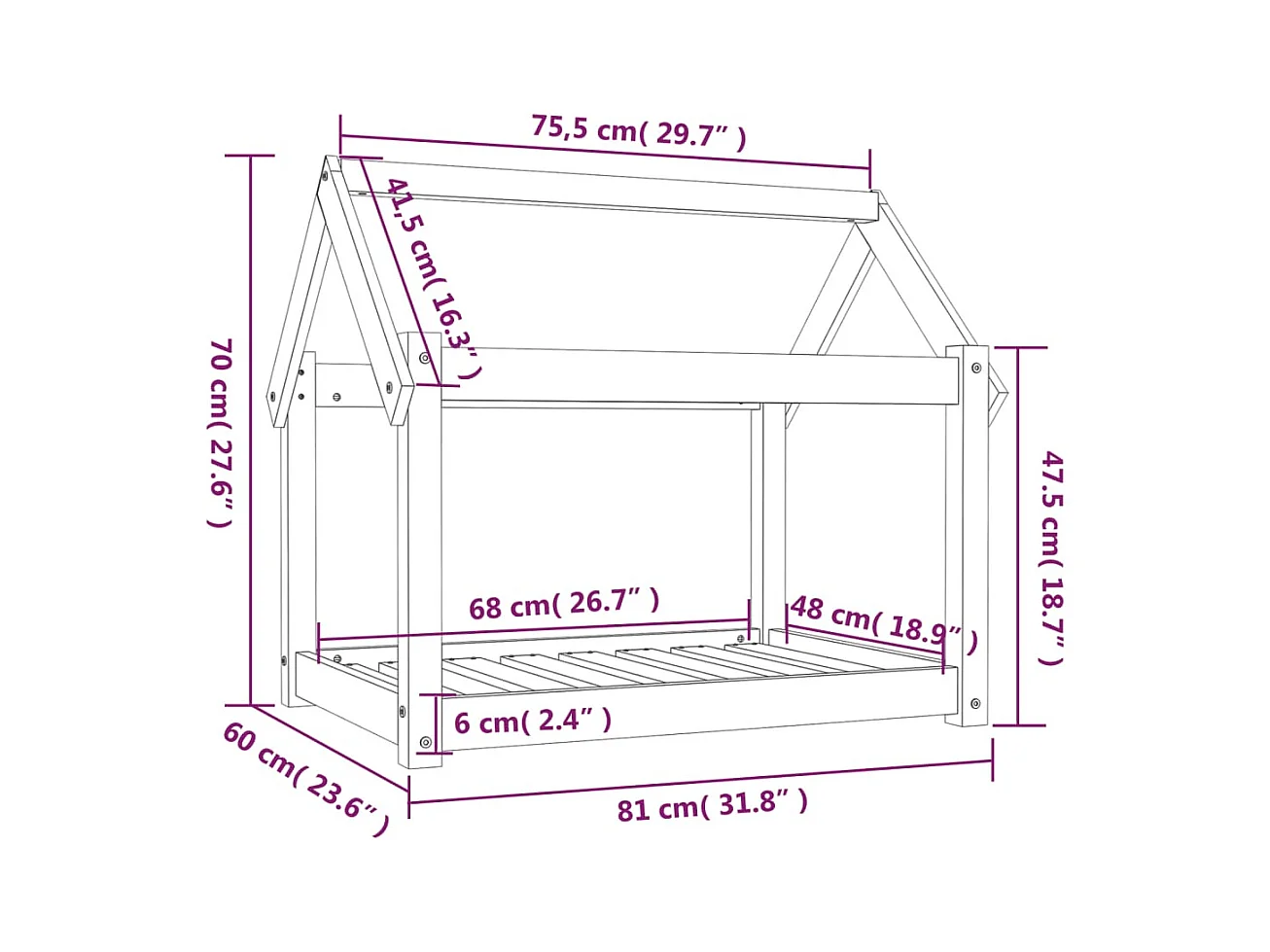 Cama para cães 81x60x70 cm madeira de pinho maciça cinza