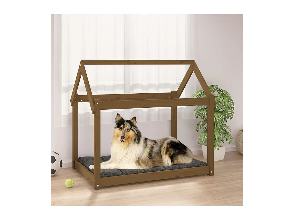 Cama para perros madera maciza pino marrón miel 101x70x90 cm