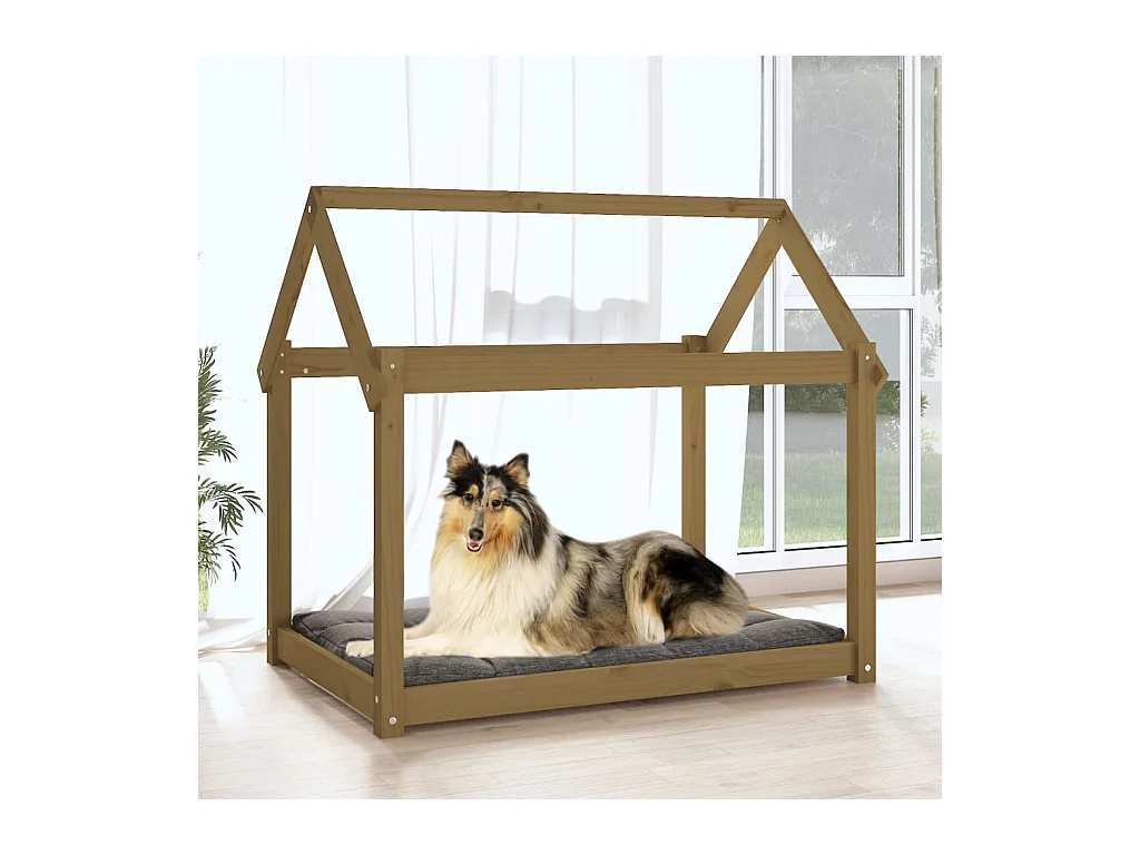 Cama para perros madera maciza pino marrón miel 101x70x90 cm