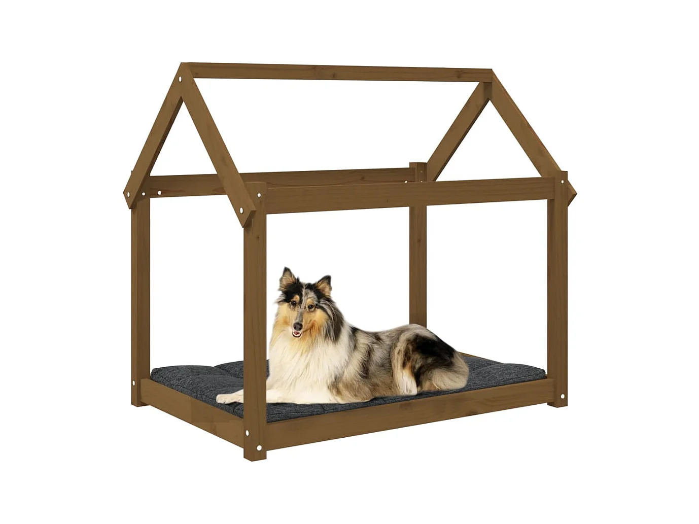 Cama para perros madera maciza pino marrón miel 101x70x90 cm
