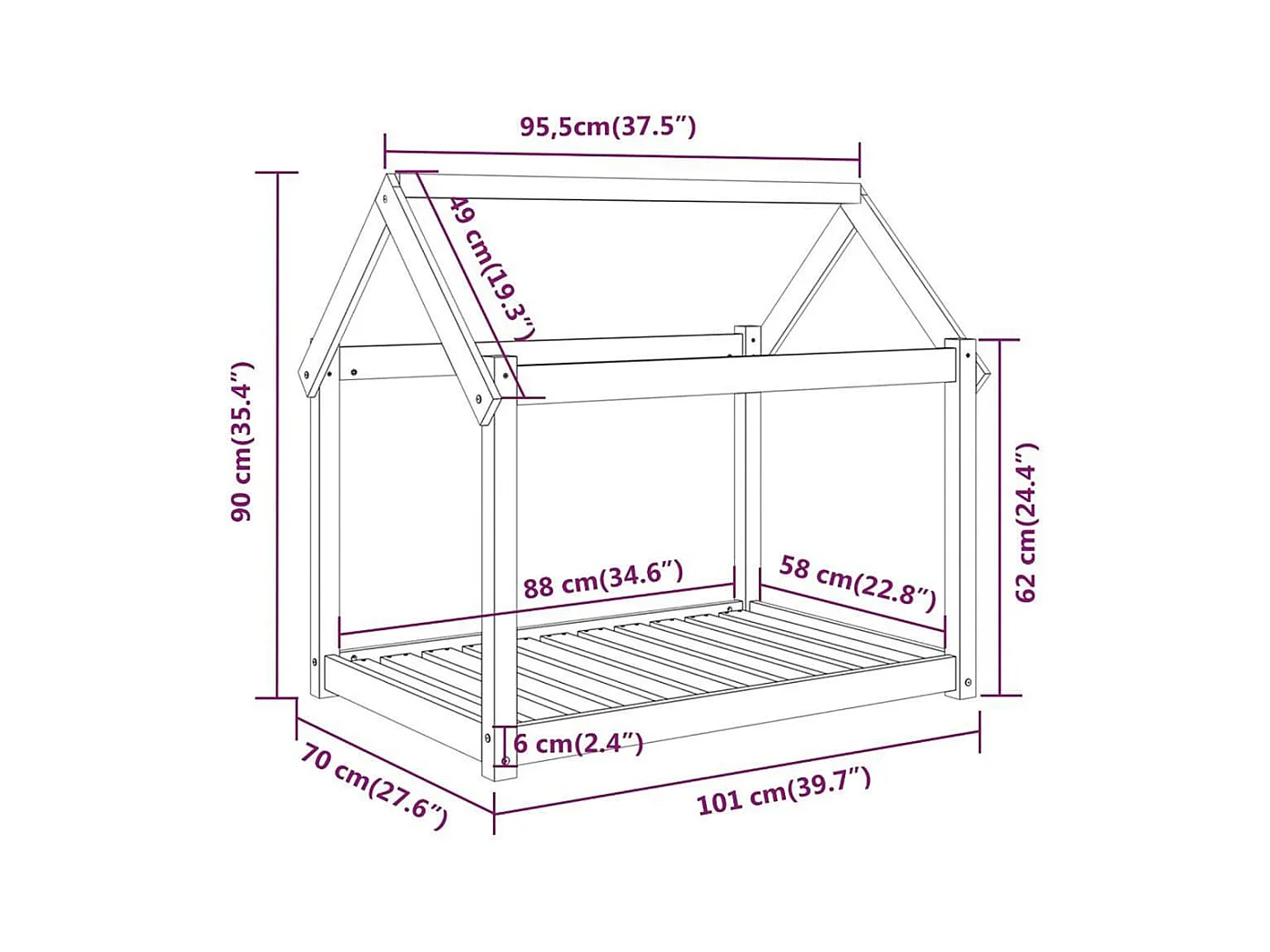 Cama para perros madera maciza pino marrón miel 101x70x90 cm