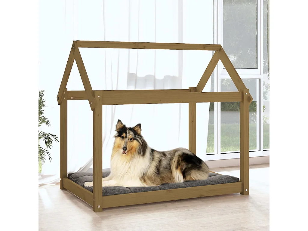 Lit pour chien Marron miel 101x70x90 cm Bois de pin solide