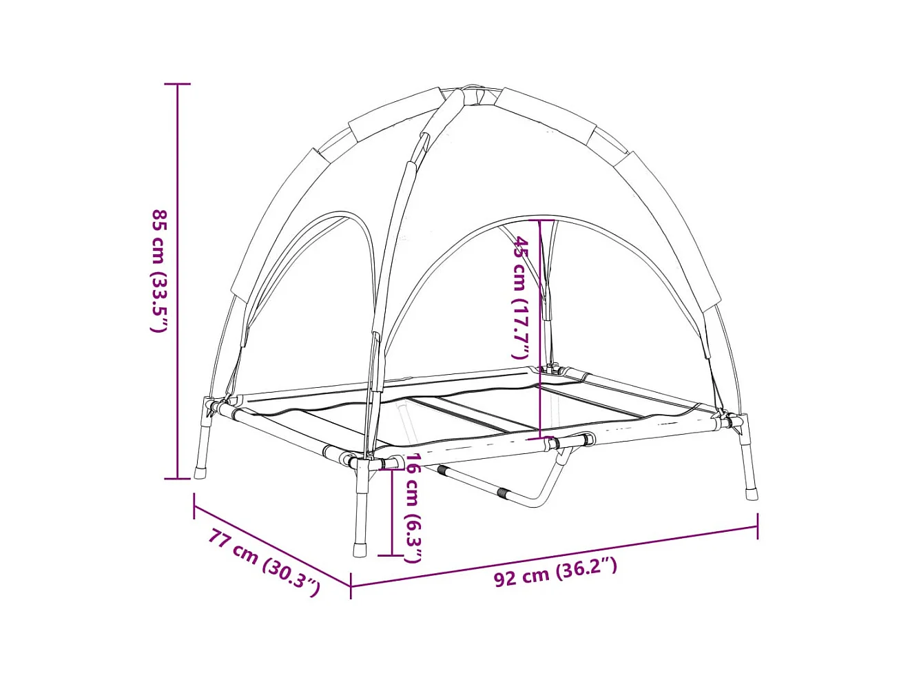Cama para cães com toldo tecido oxford e aço antracite