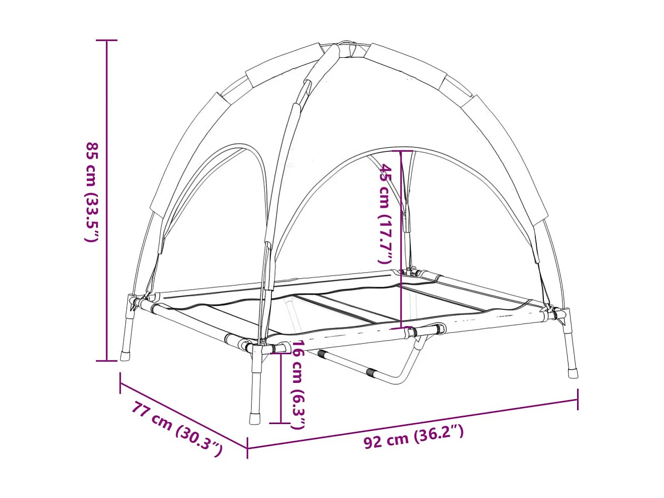 Lit pour chien avec auvent anthracite tissu Oxford et acier