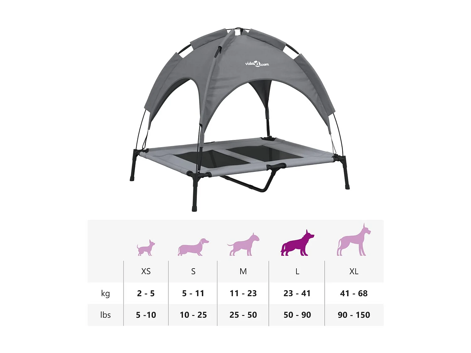 Lit pour chien avec auvent anthracite tissu Oxford et acier