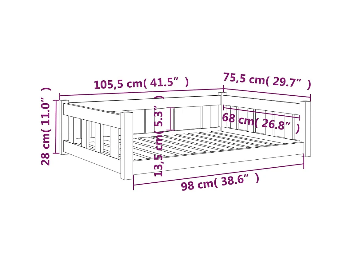 Cama para perros madera maciza de pino 105,5x75,5x28 cm