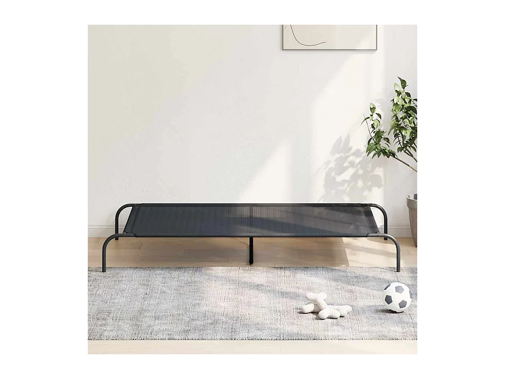 Lit surélevé pour chien noir 150x90x20 cm textilène et acier