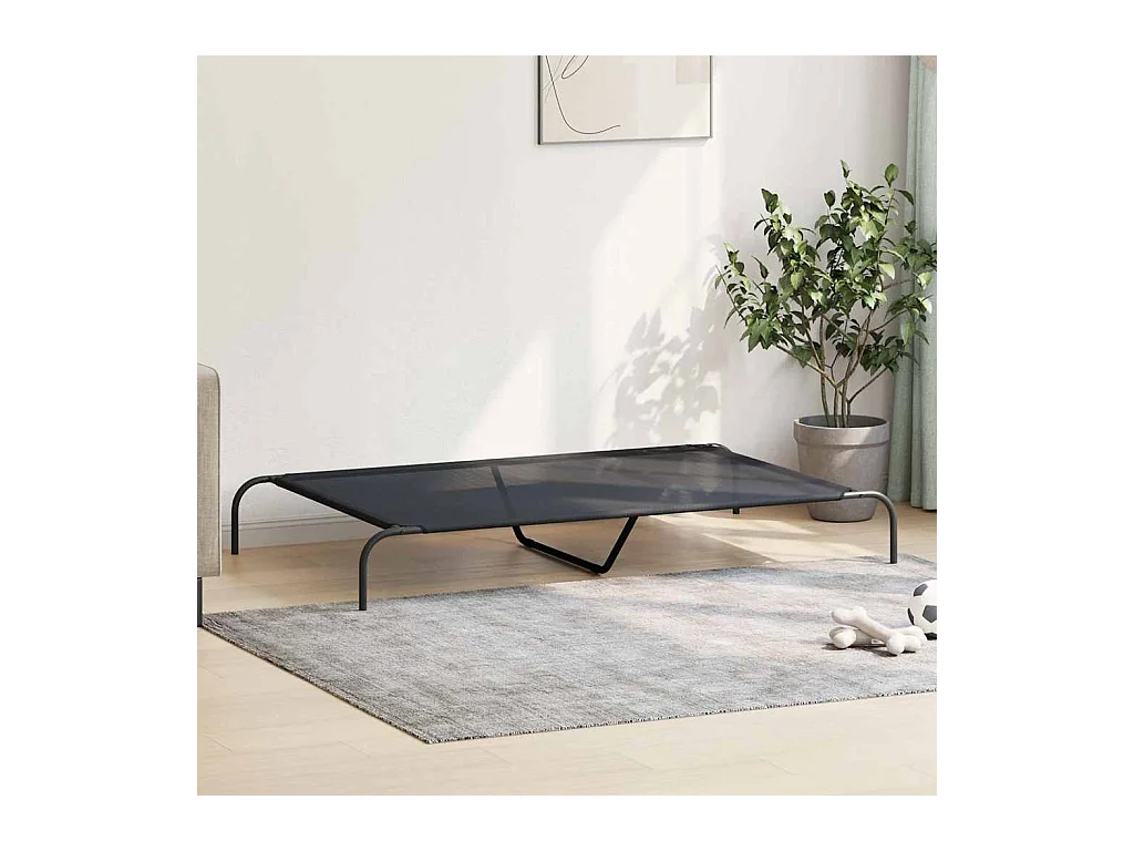 Lit surélevé pour chien noir 150x90x20 cm textilène et acier