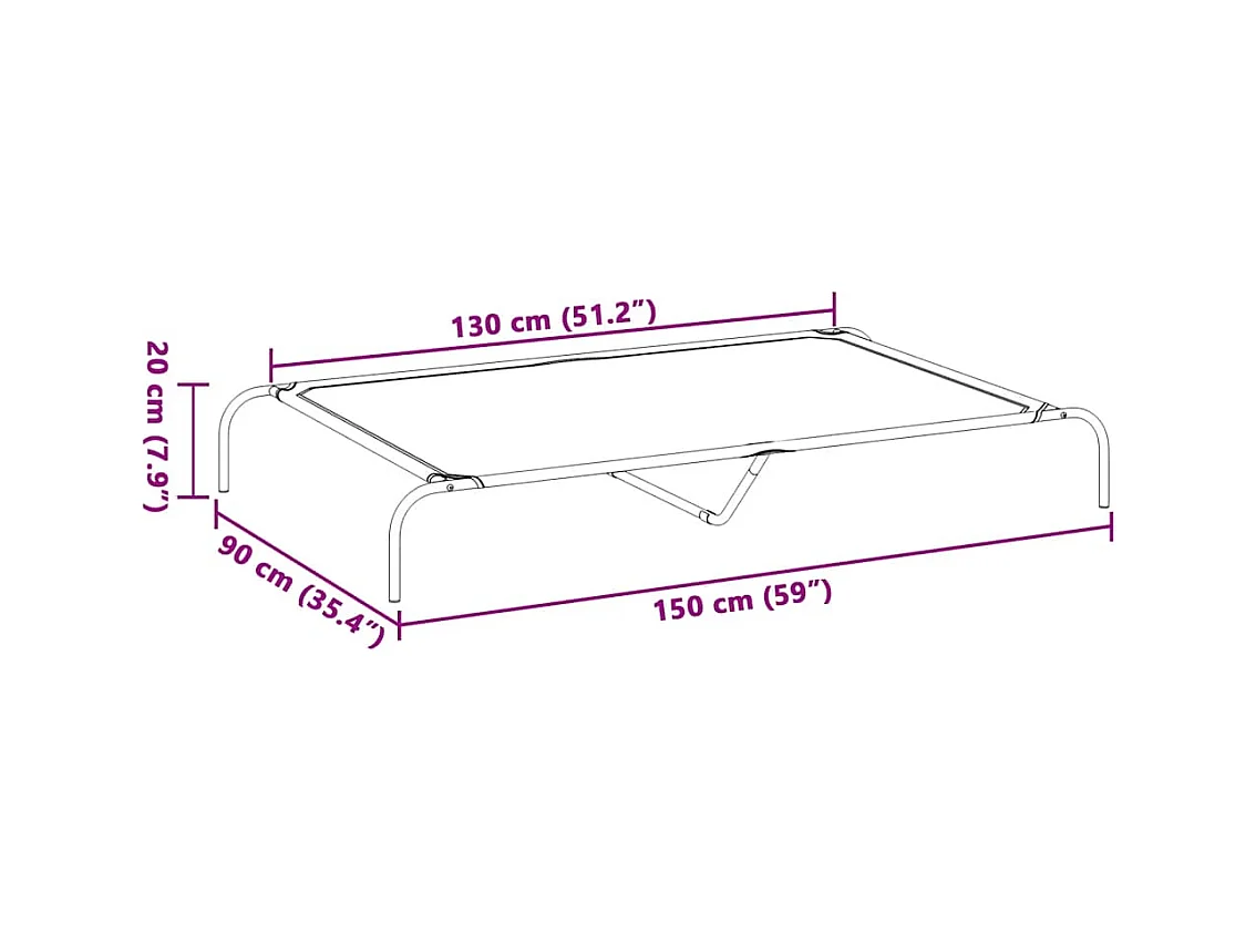 Lit surélevé pour chien noir 150x90x20 cm textilène et acier