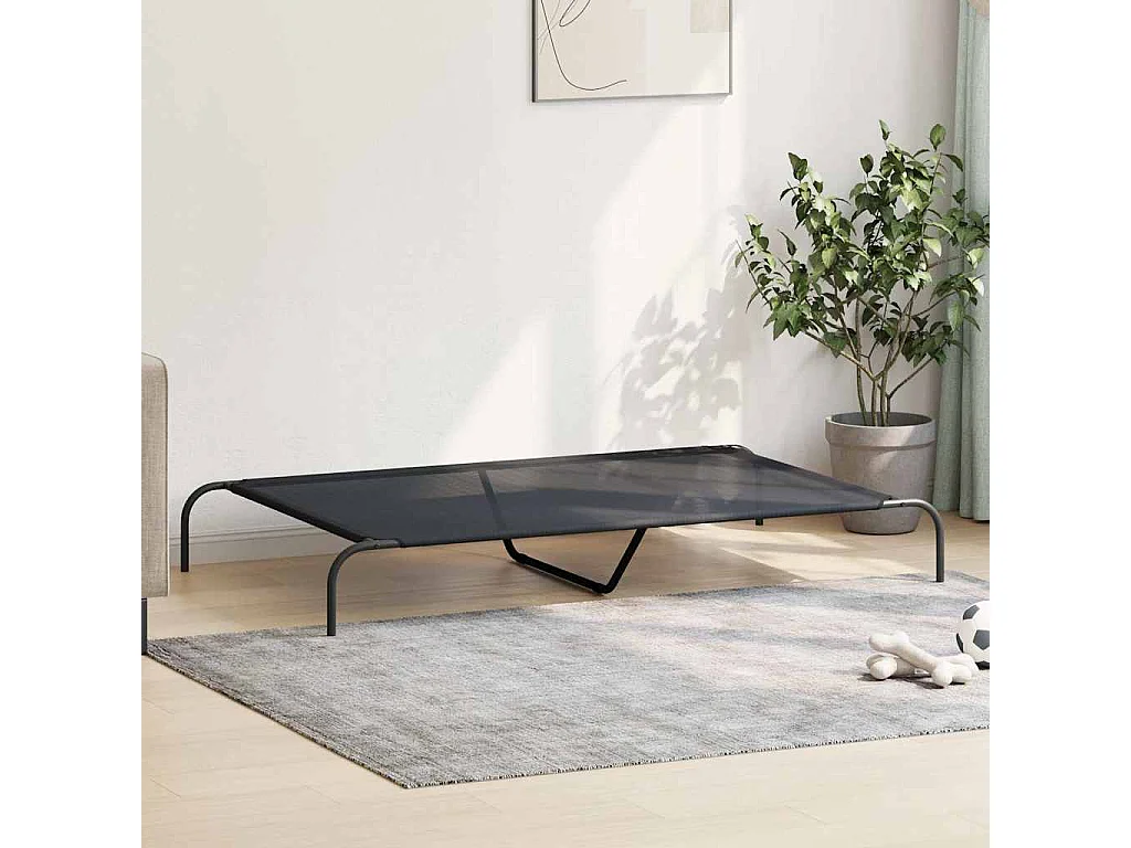 Cama elevada para perros  negra 150x90x20 cm textilene y acero