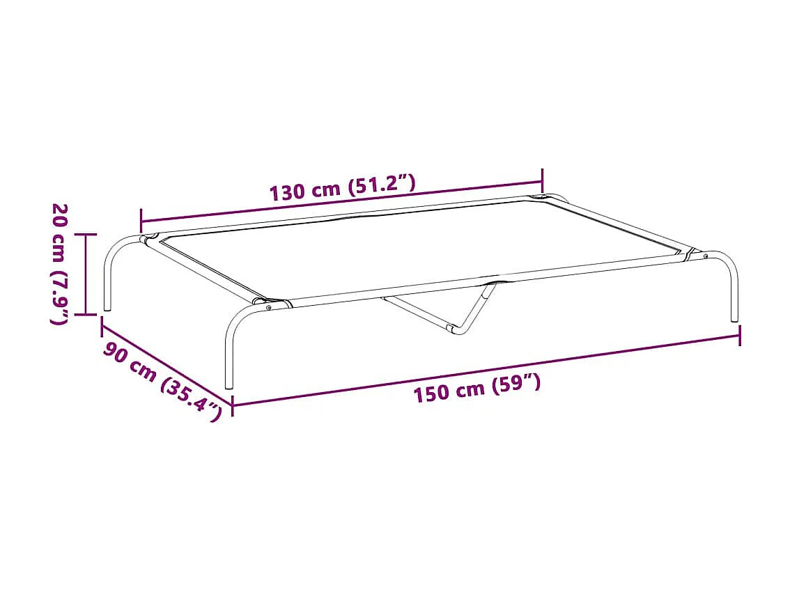 Cama elevada para perros  negra 150x90x20 cm textilene y acero