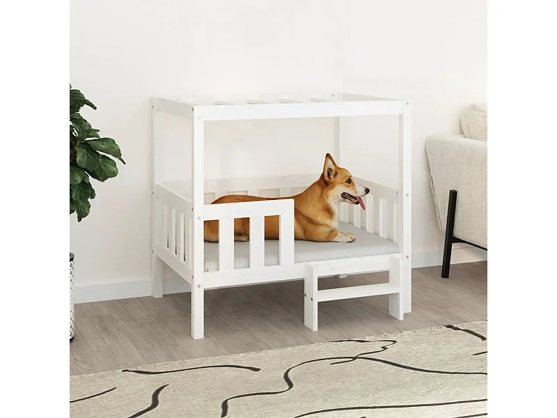 Lit pour chien Blanc 95,5x73,5x90 cm Bois de pin solide
