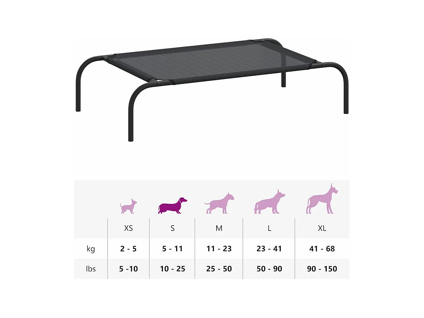 Lit surélevé pour chien Noir S Textilène