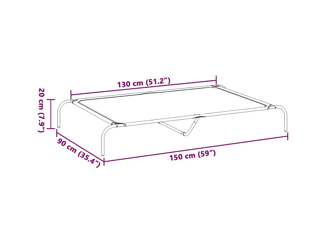 Cama elevada para perros gris 150x90x20 cm textilene y acero