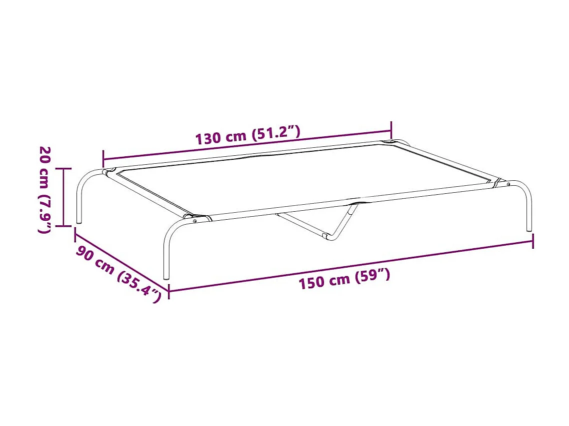 Cama elevada para perros gris 150x90x20 cm textilene y acero