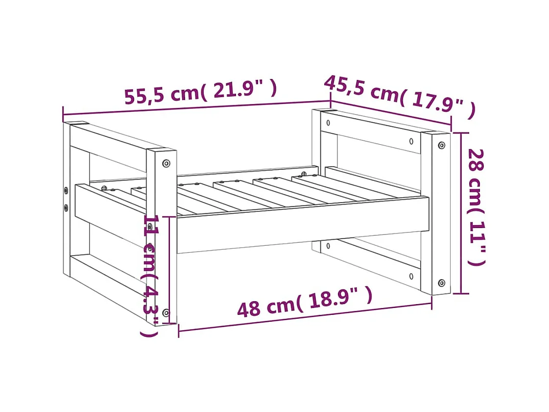 Cama para perros madera maciza de pino blanco 55,5x45,5x28 cm