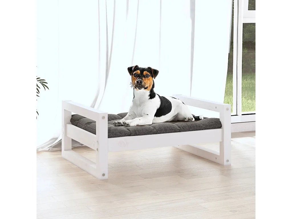 Lit pour chien Blanc 55,5x45,5x28 cm Bois de pin solide