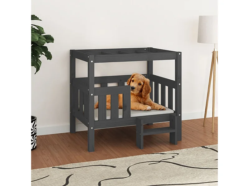 Lit pour chien Gris 75,5x63,5x70 cm Bois de pin solide