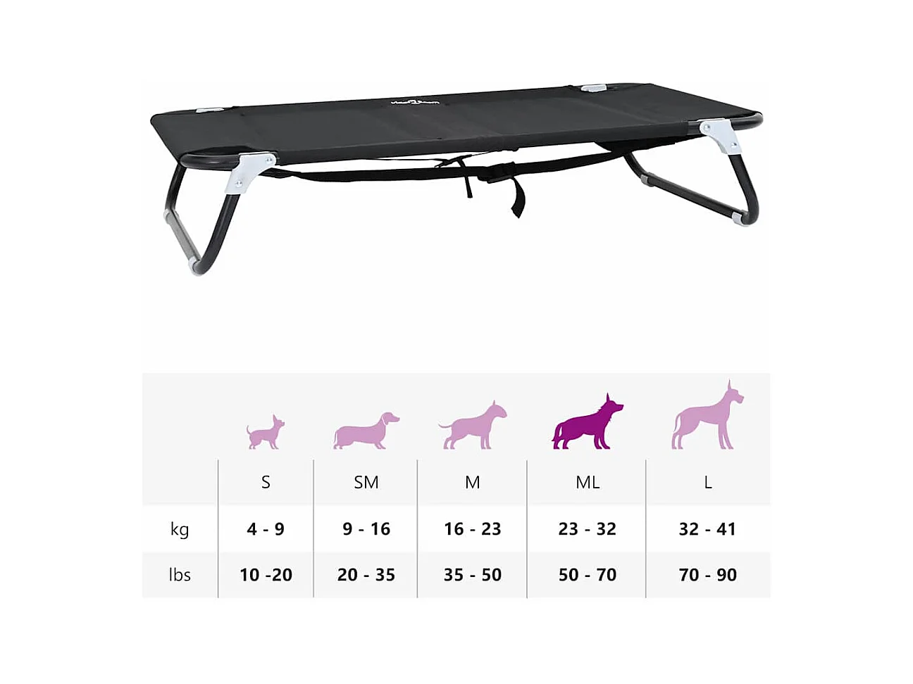 Cama para Cachorro Preto ML Tecido Oxford e Aço