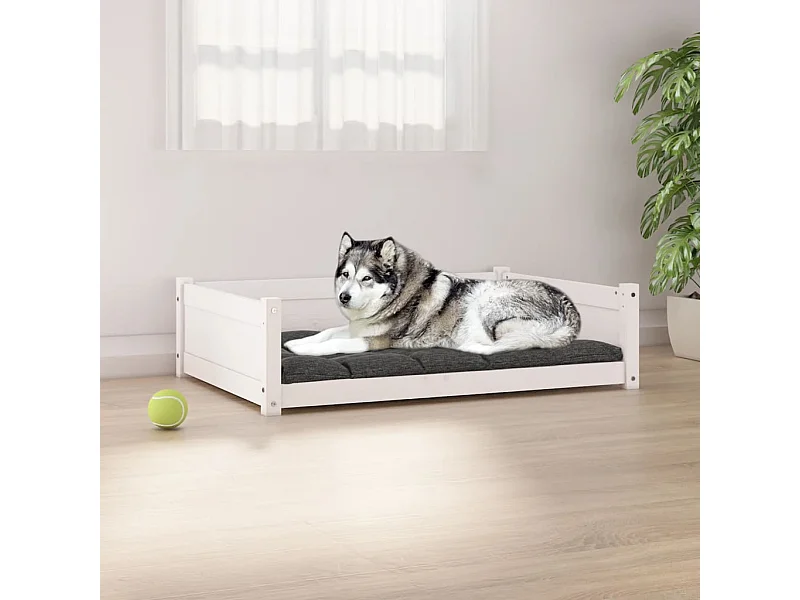 Lit pour chien Blanc 105,5x75,5x28 cm Bois de pin solide