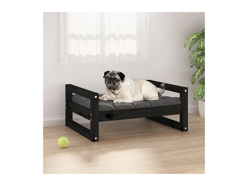 Cama para perros madera maciza de pino negro 65,5x50,5x28 cm