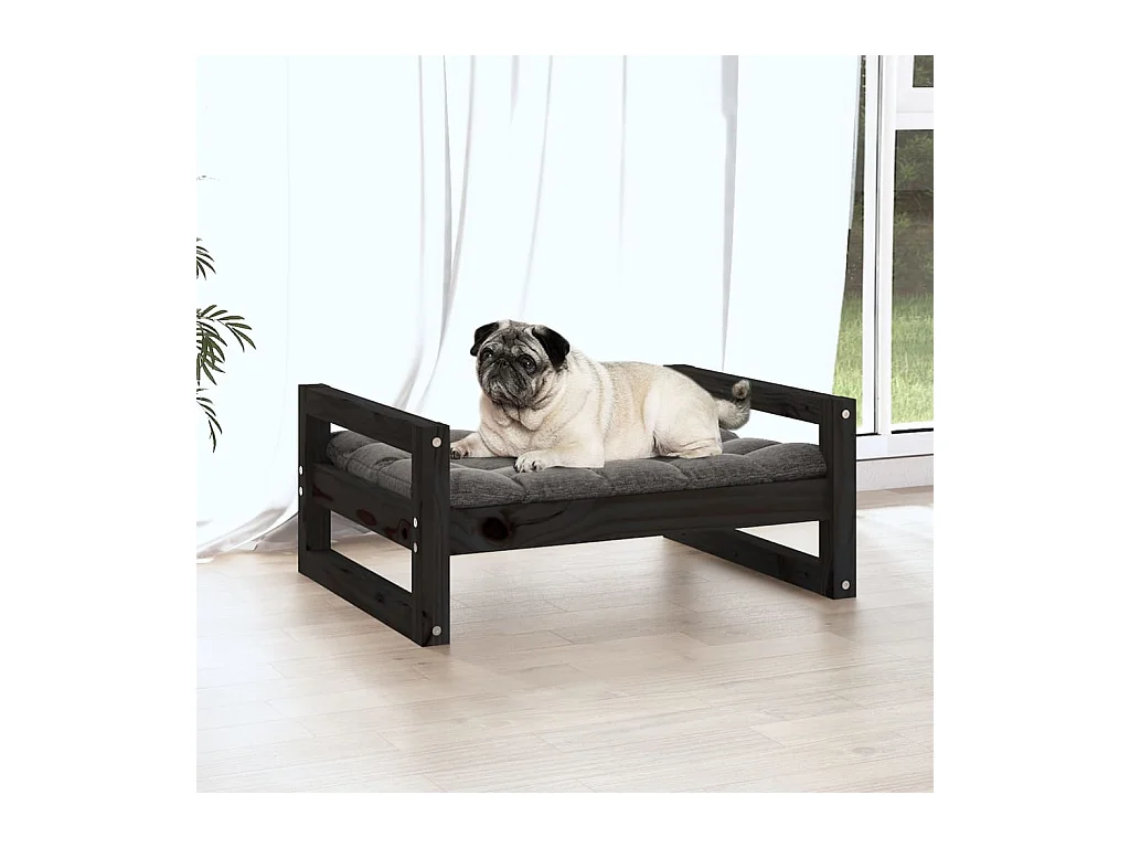 Cama para perros madera maciza de pino negro 65,5x50,5x28 cm