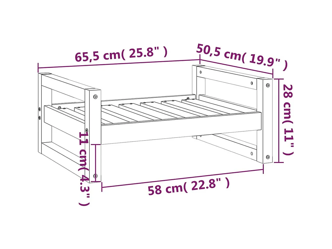 Cama para perros madera maciza de pino negro 65,5x50,5x28 cm