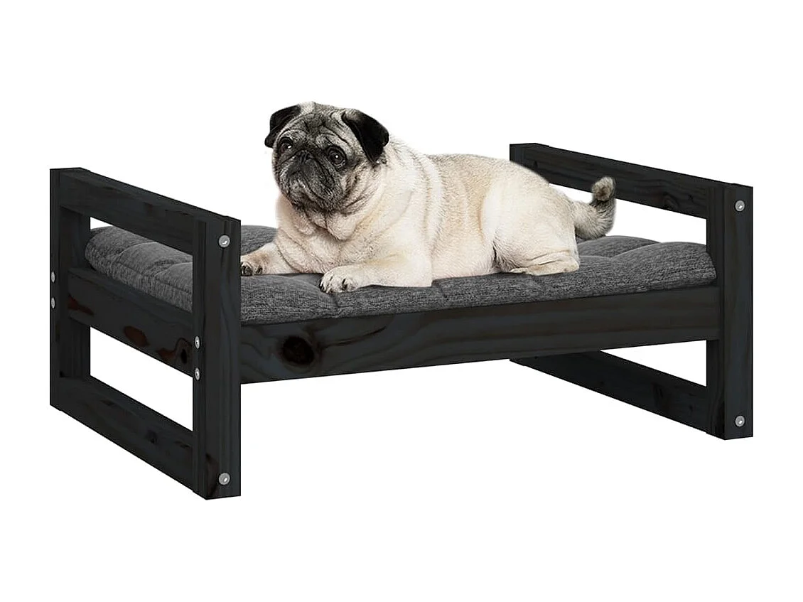 Lit pour chien Noir 65,5x50,5x28 cm Bois de pin solide