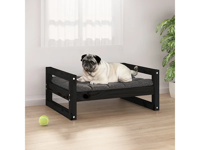 Lit pour chien Noir 65,5x50,5x28 cm Bois de pin solide