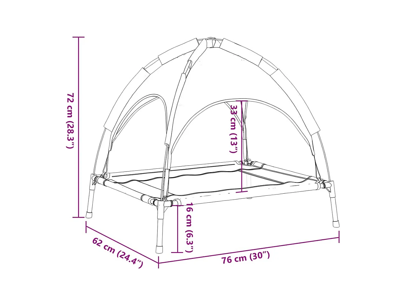 Lit pour chien avec auvent anthracite tissu Oxford et acier