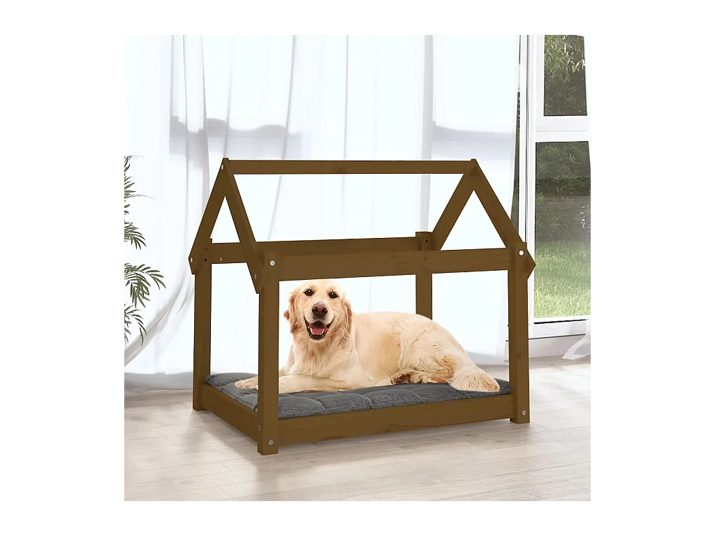 Lit pour chien Marron miel 81x60x70 cm Bois de pin solide