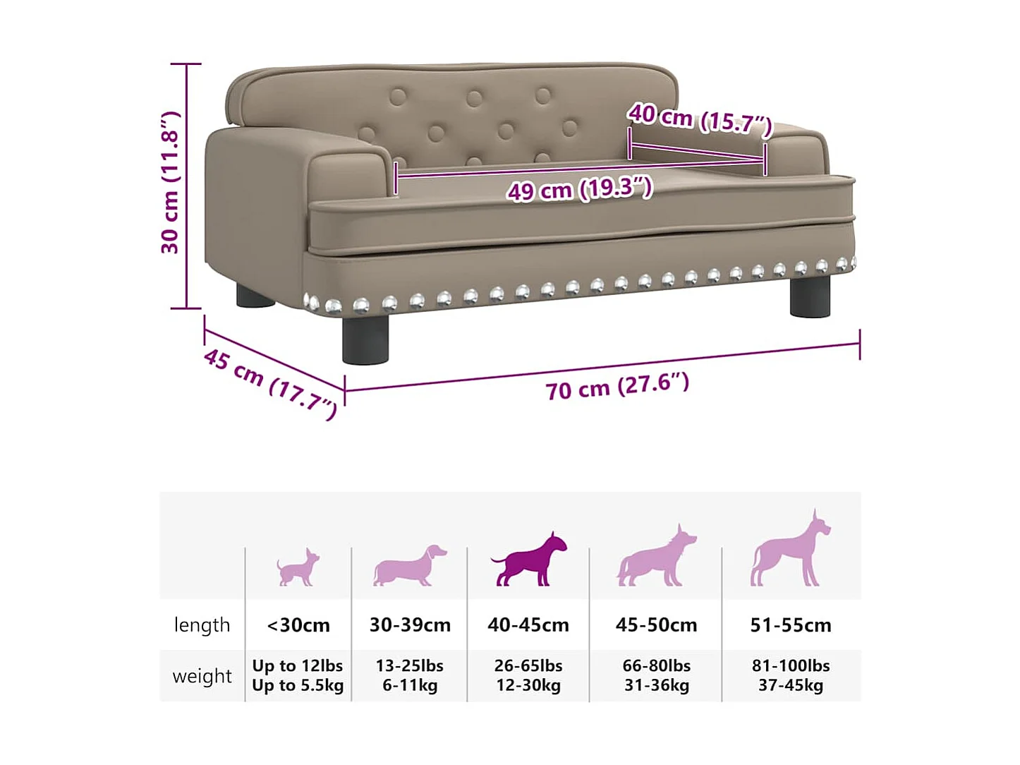 Lit pour chien cappuccino 70x45x30 cm similicuir