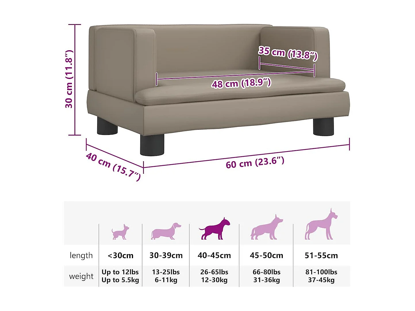 Lit pour chien cappuccino 60x40x30 cm similicuir