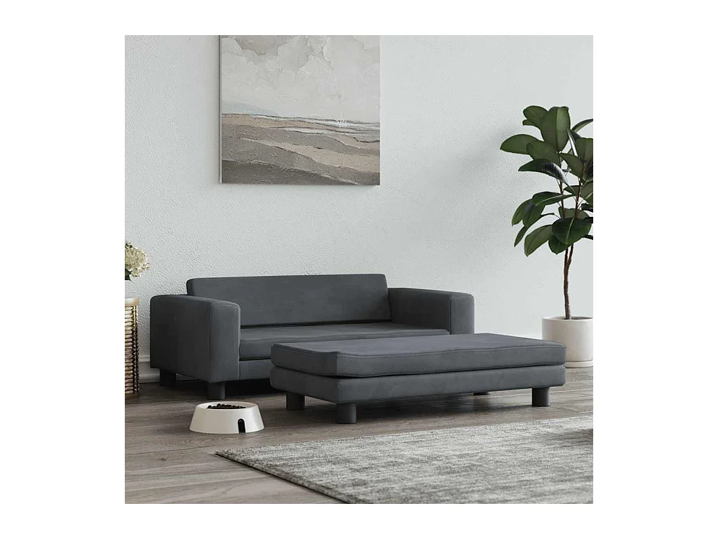 Cama de perros con extensión terciopelo gris oscuro 100x50x30cm