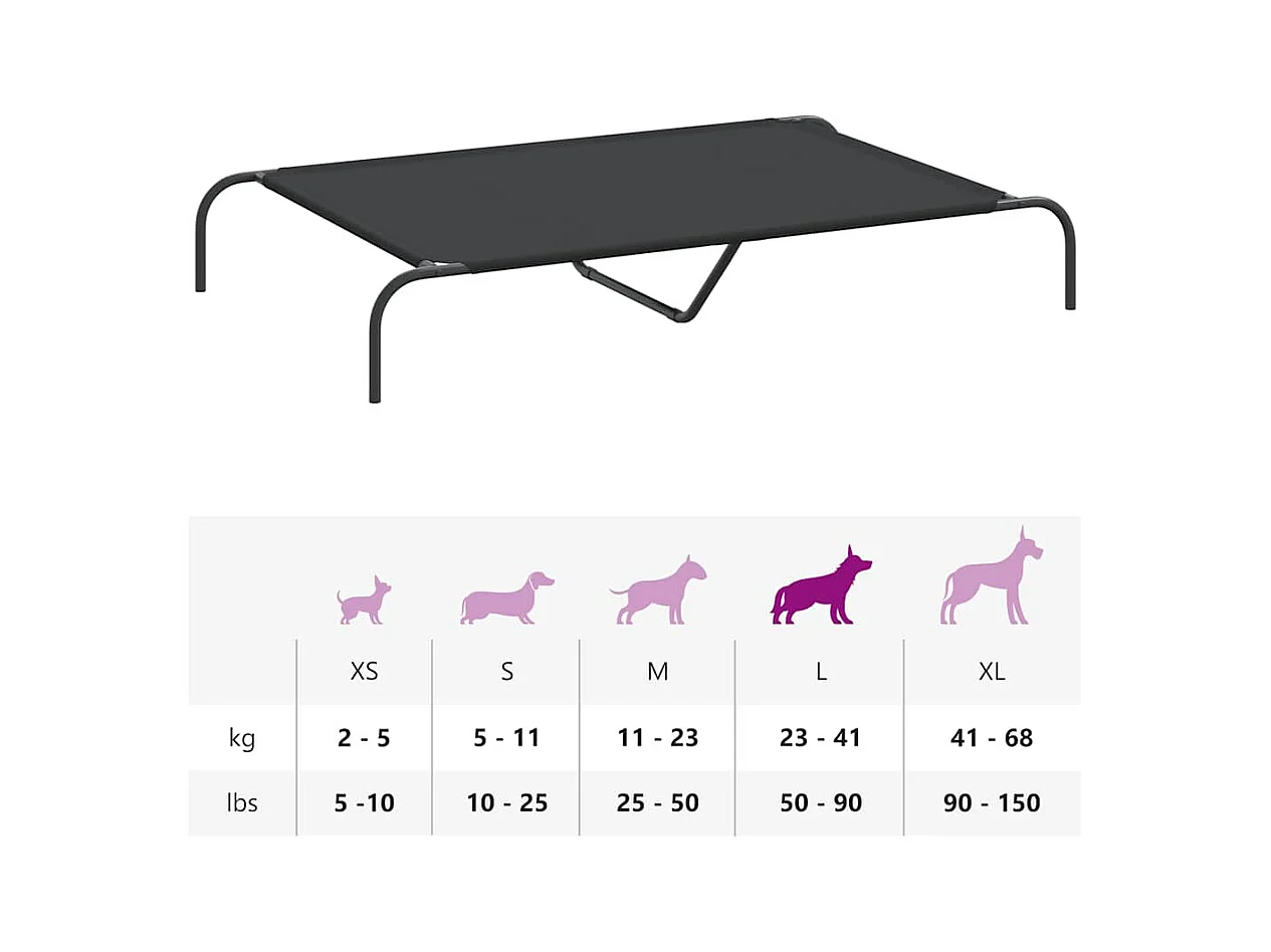Cama para cães elevada 130x80x20cm tecido oxford e aço preto