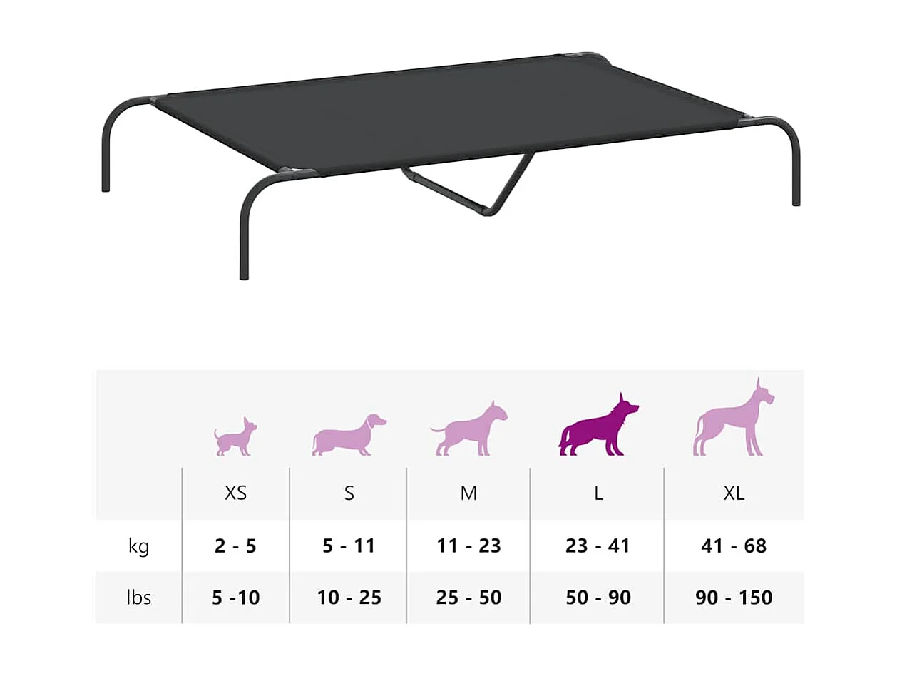 Cama para cães elevada 130x80x20cm tecido oxford e aço preto