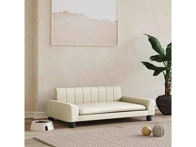 Cama para perros de cuero sintético crema 90x53x30 cm
