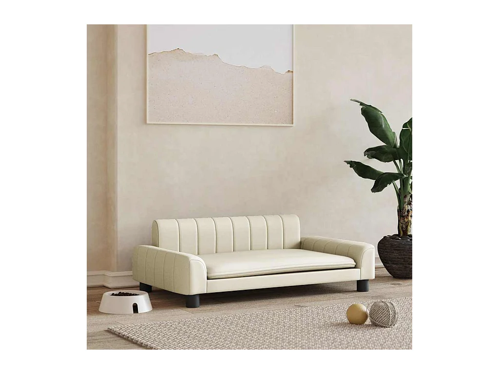 Cama para perros de cuero sintético crema 90x53x30 cm