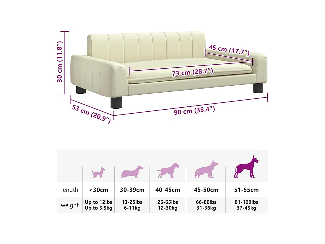 Cama para perros de cuero sintético crema 90x53x30 cm