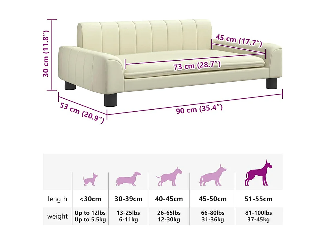 Lit pour chien crème 90x53x30 cm similicuir